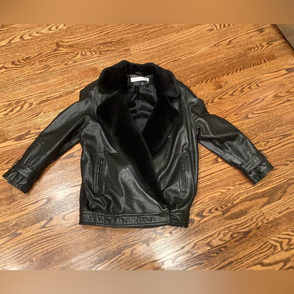 Andrew Marc Black Jacket with Mouton Fur Trim